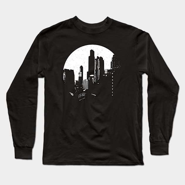 City scape moon silhouette Long Sleeve T-Shirt by MoonSilhouette